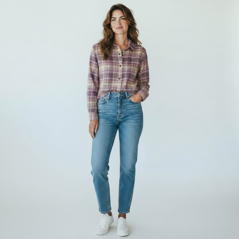 NWT Carhartt Women Rugged Flex Plaid Flannel Shirt Purple Tan S 4/6 Athleisure